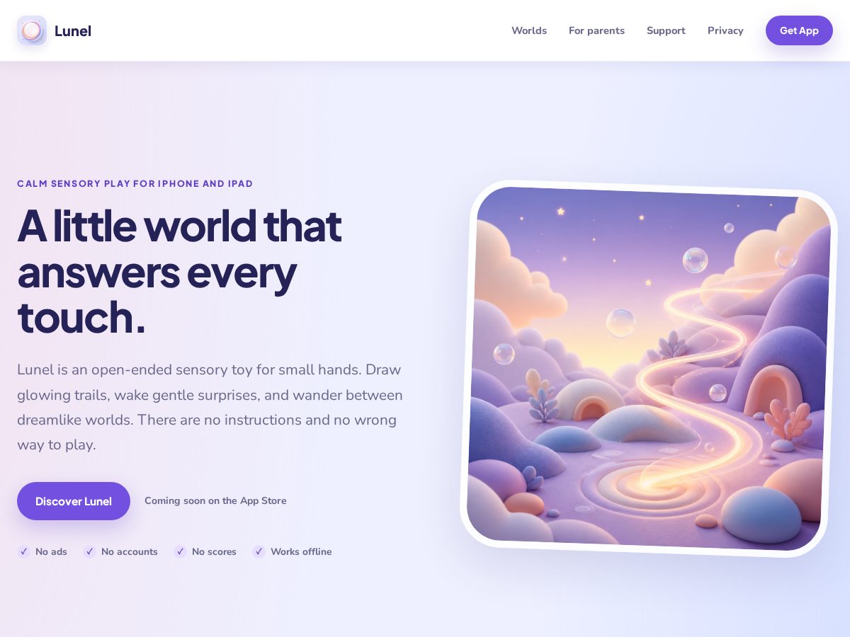 Landing-page snapshot of getlunel.app