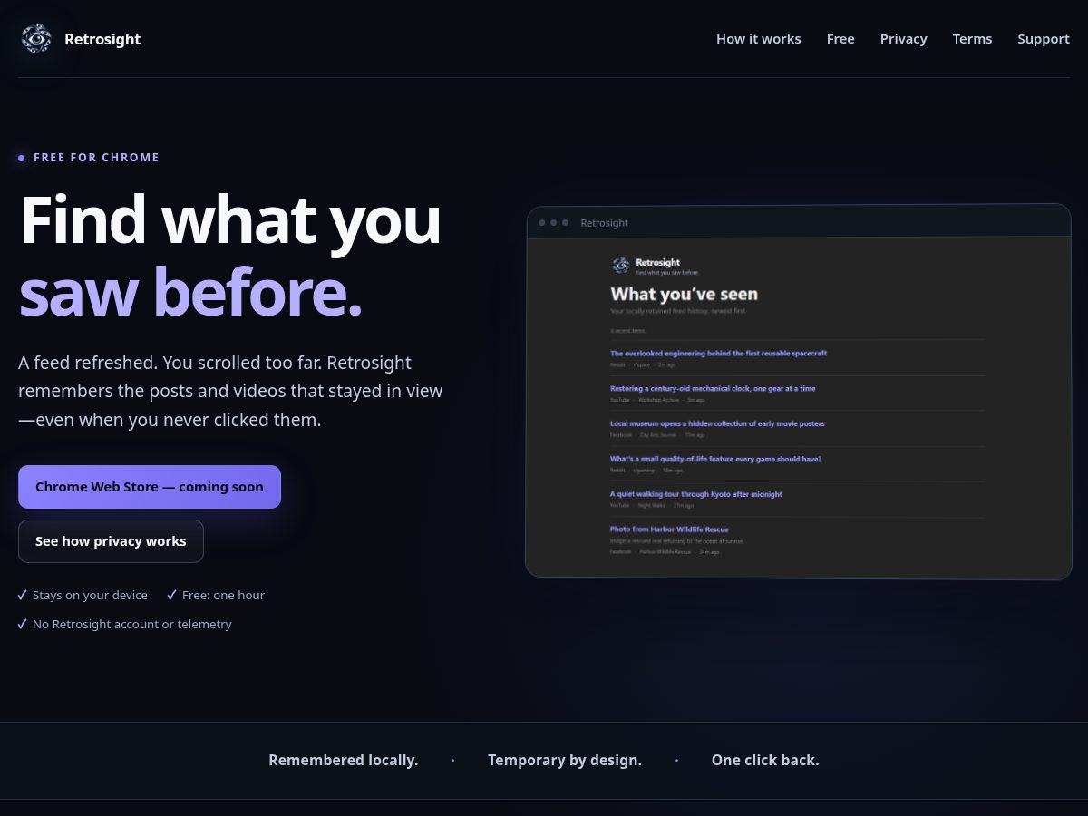 Landing-page snapshot of getretrosight.com