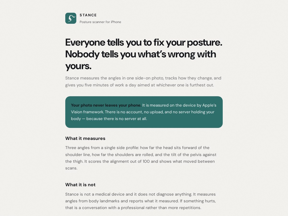 Landing-page snapshot of getstance.fit