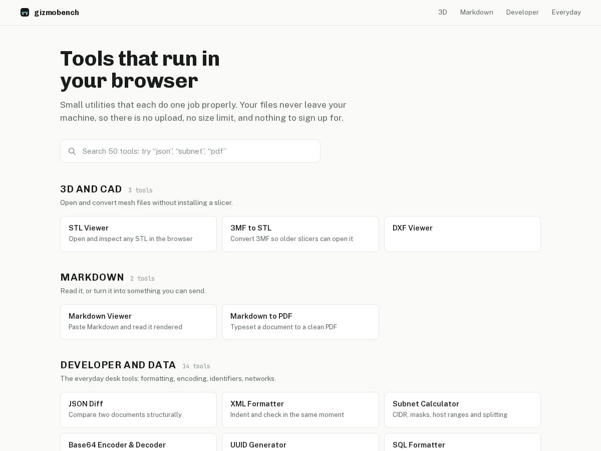 Landing-page snapshot of gizmobench.com