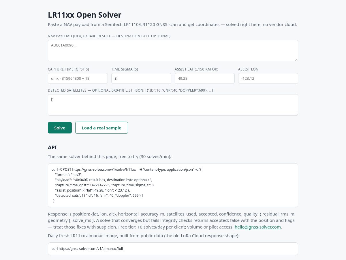 Landing-page snapshot of gnss-solver.com