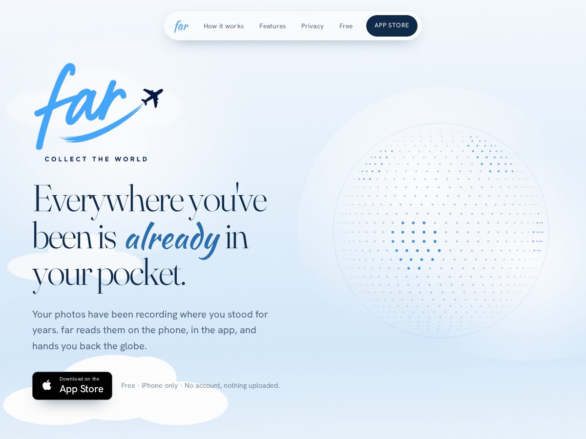 Landing-page snapshot of gofarapp.com