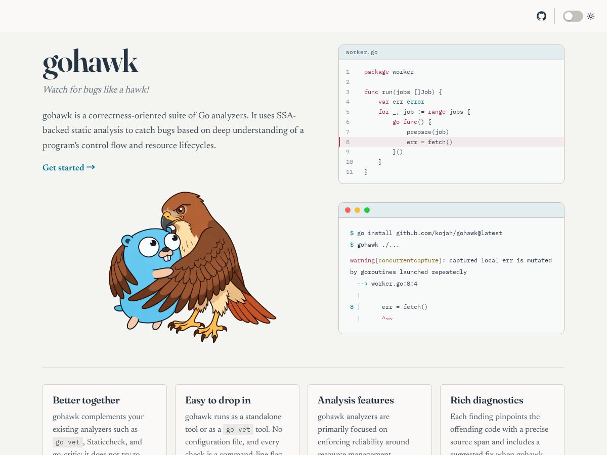 Landing-page snapshot of gohawk.dev
