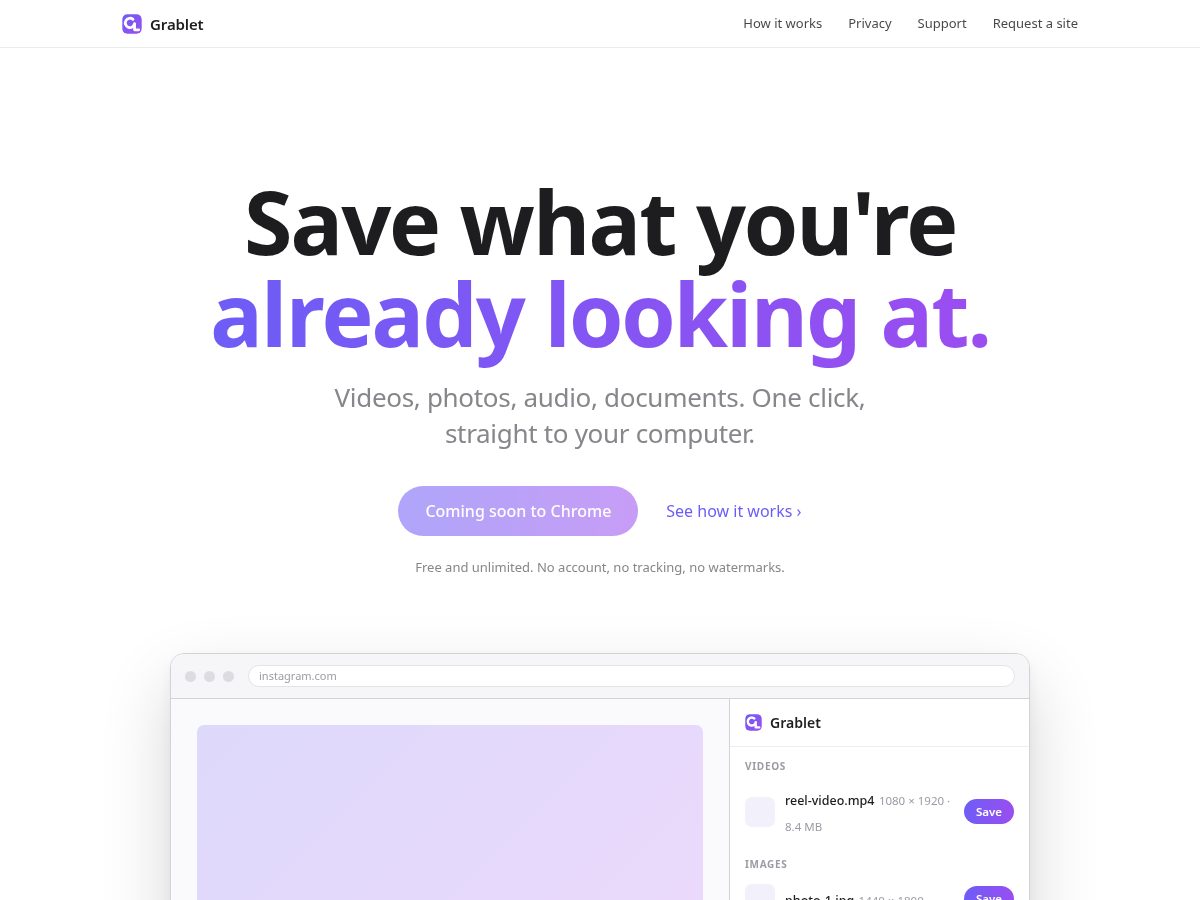 Landing-page snapshot of grablet.app