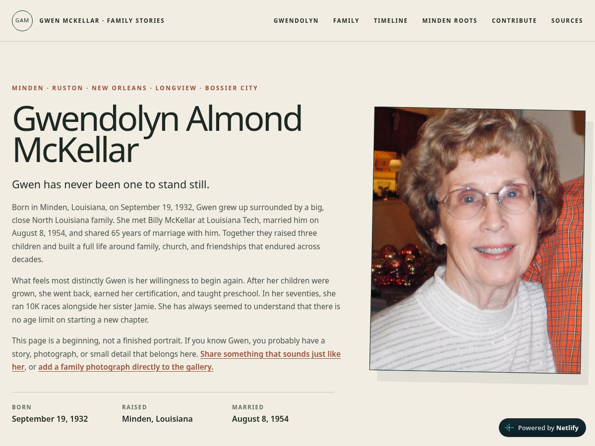Landing-page snapshot of gwenmckellar.family
