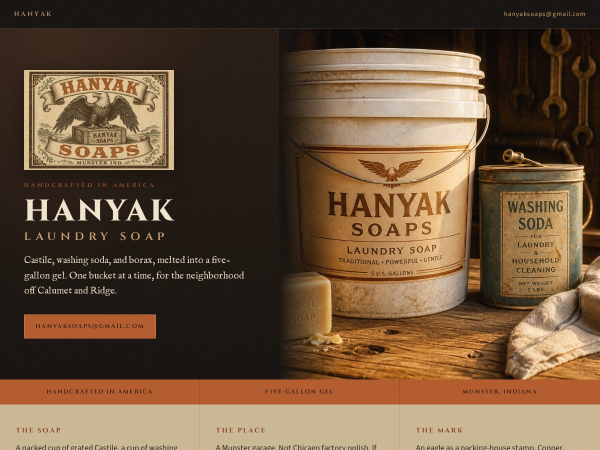 Landing-page snapshot of hanyaksoaps.com