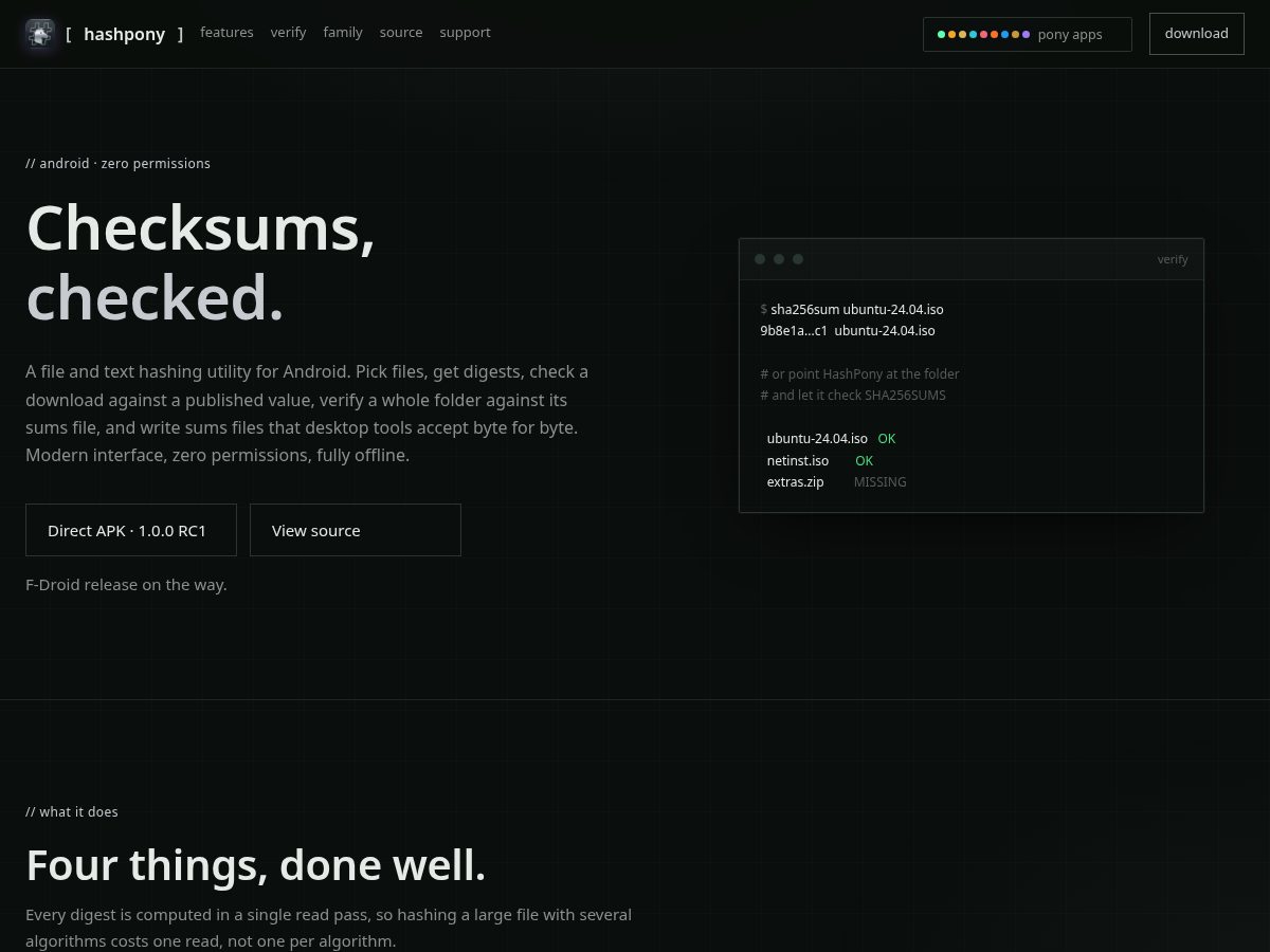 Landing-page snapshot of hashpony.app