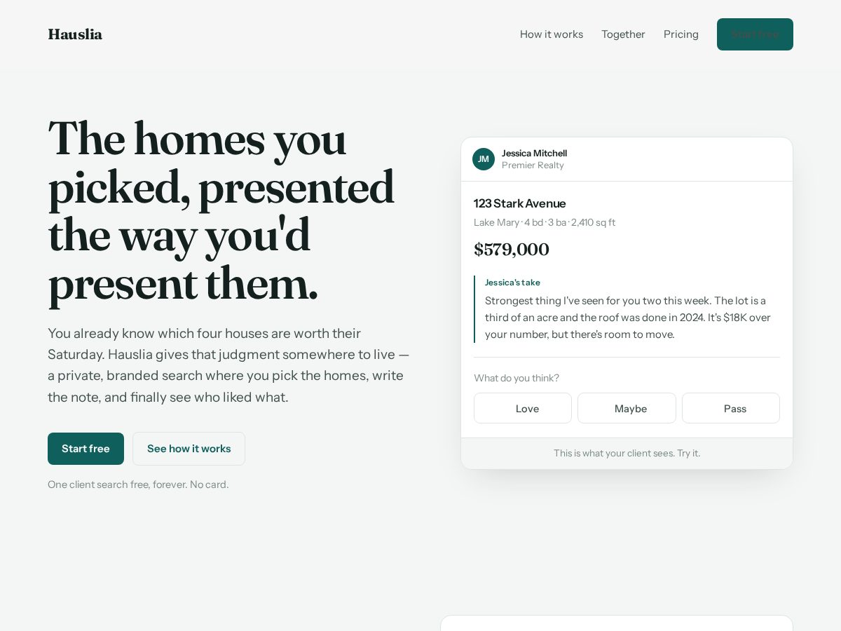 Landing-page snapshot of hauslia.com