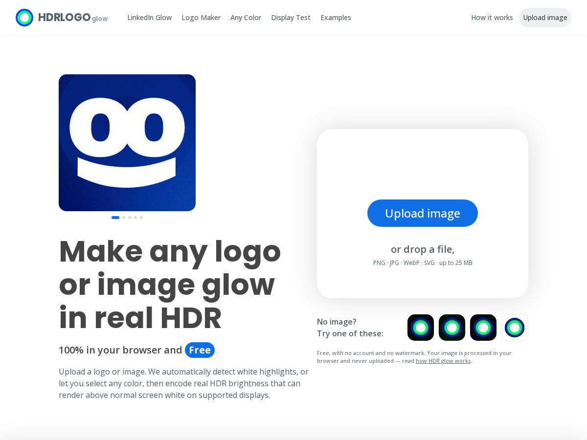 Landing-page snapshot of hdrlogoglow.com