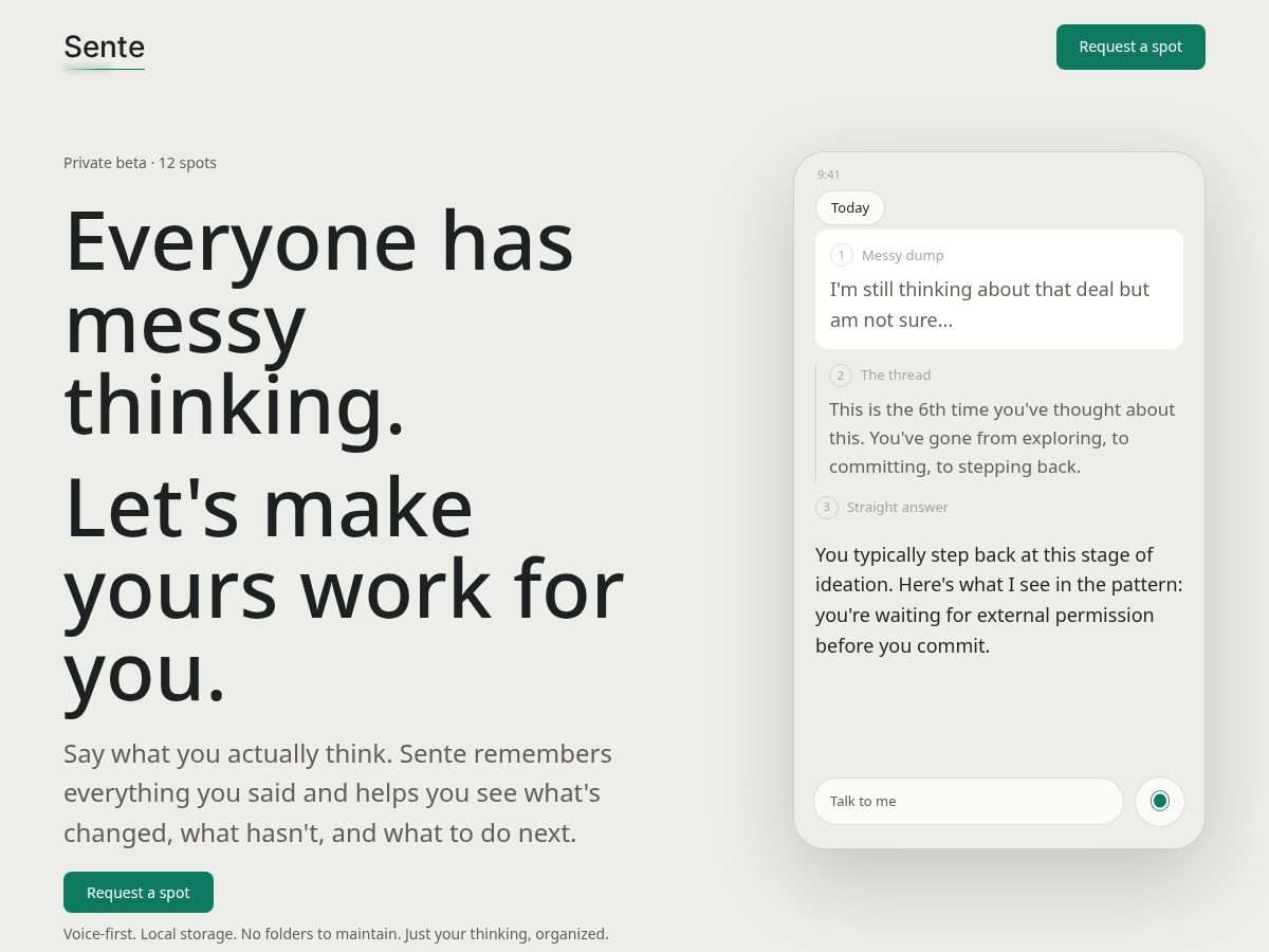 Landing-page snapshot of hellosente.com