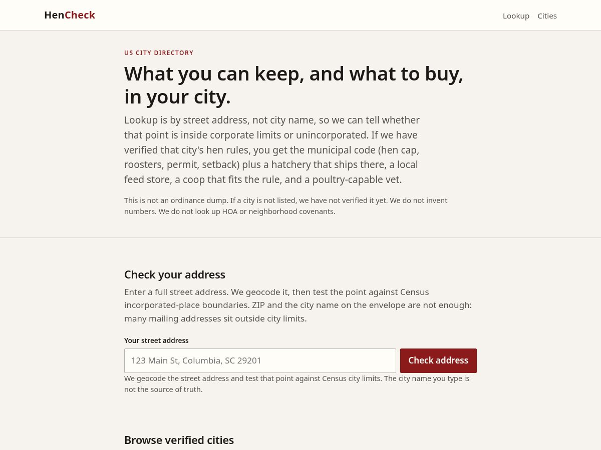 Landing-page snapshot of hencheck.com