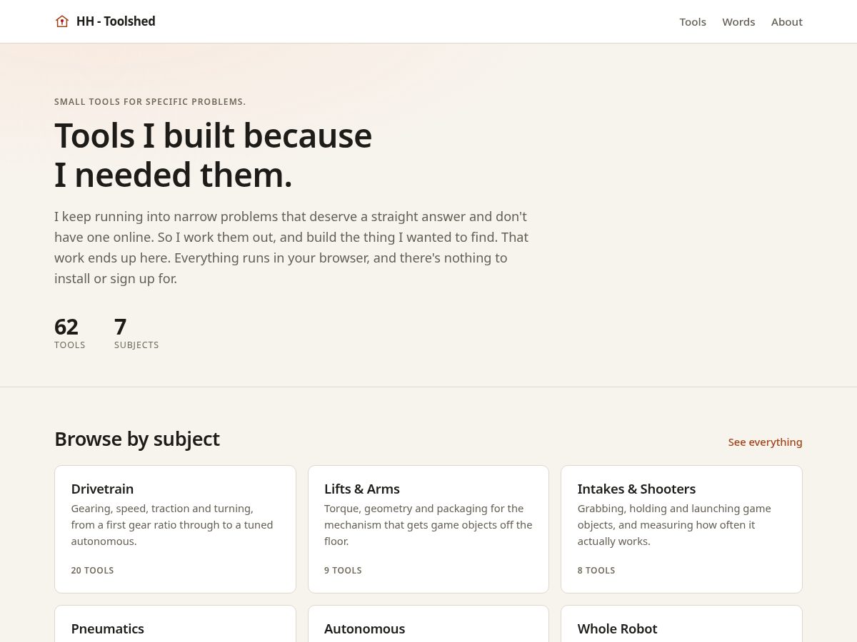 Landing-page snapshot of hhtoolshed.com