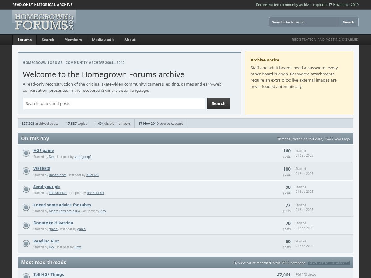 Landing-page snapshot of homegrownforums.com