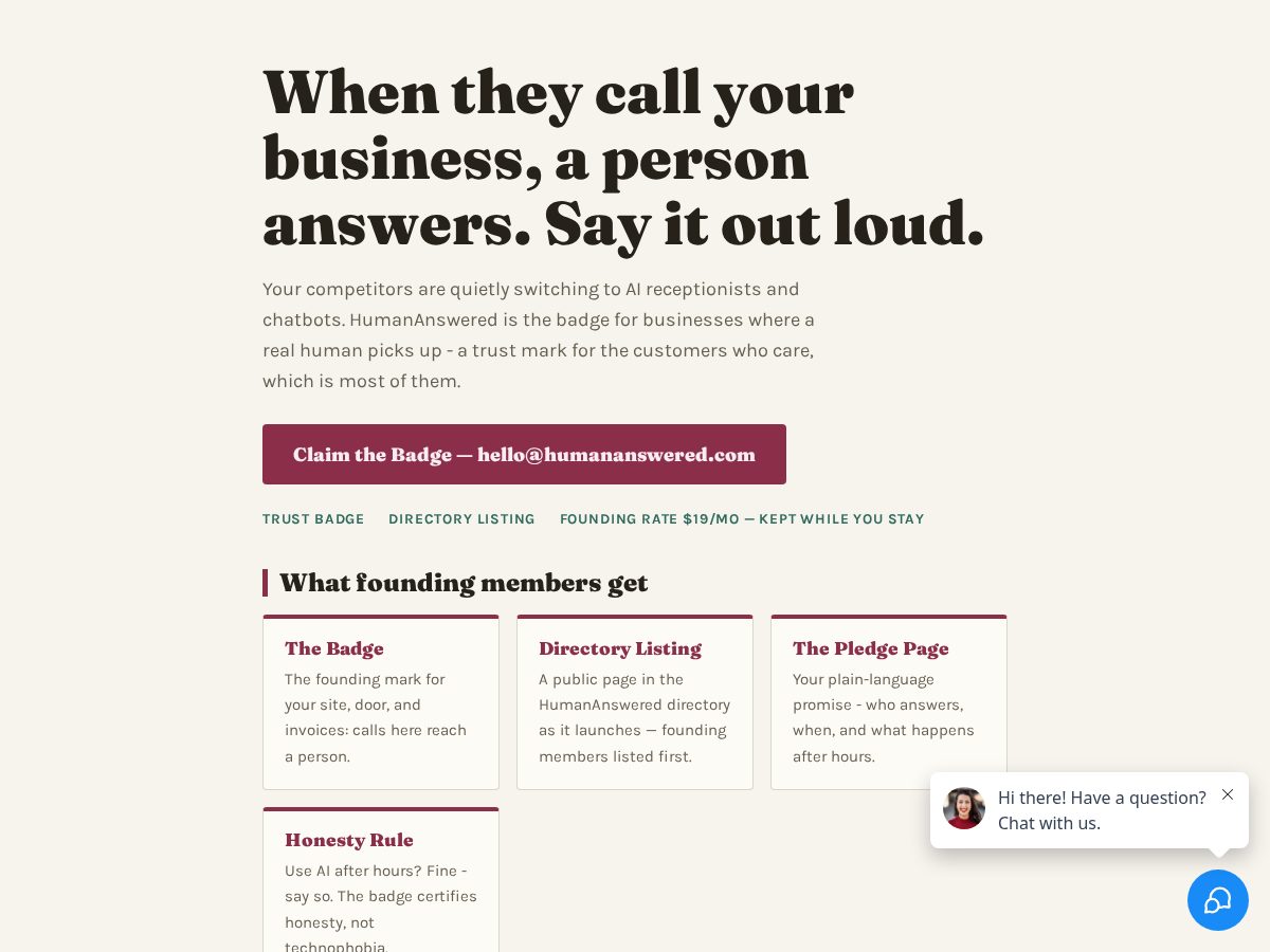 Landing-page snapshot of humananswered.com