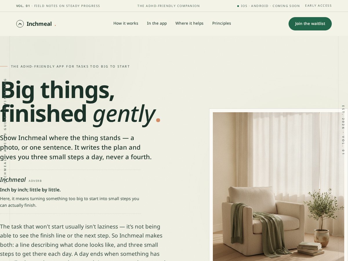 Landing-page snapshot of inchmeal.app