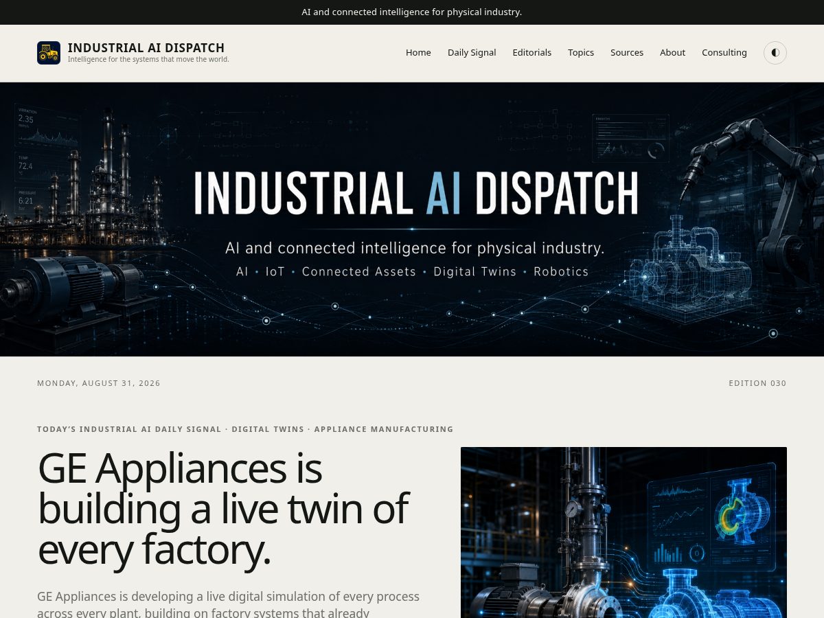 Landing-page snapshot of industrialaidispatch.com