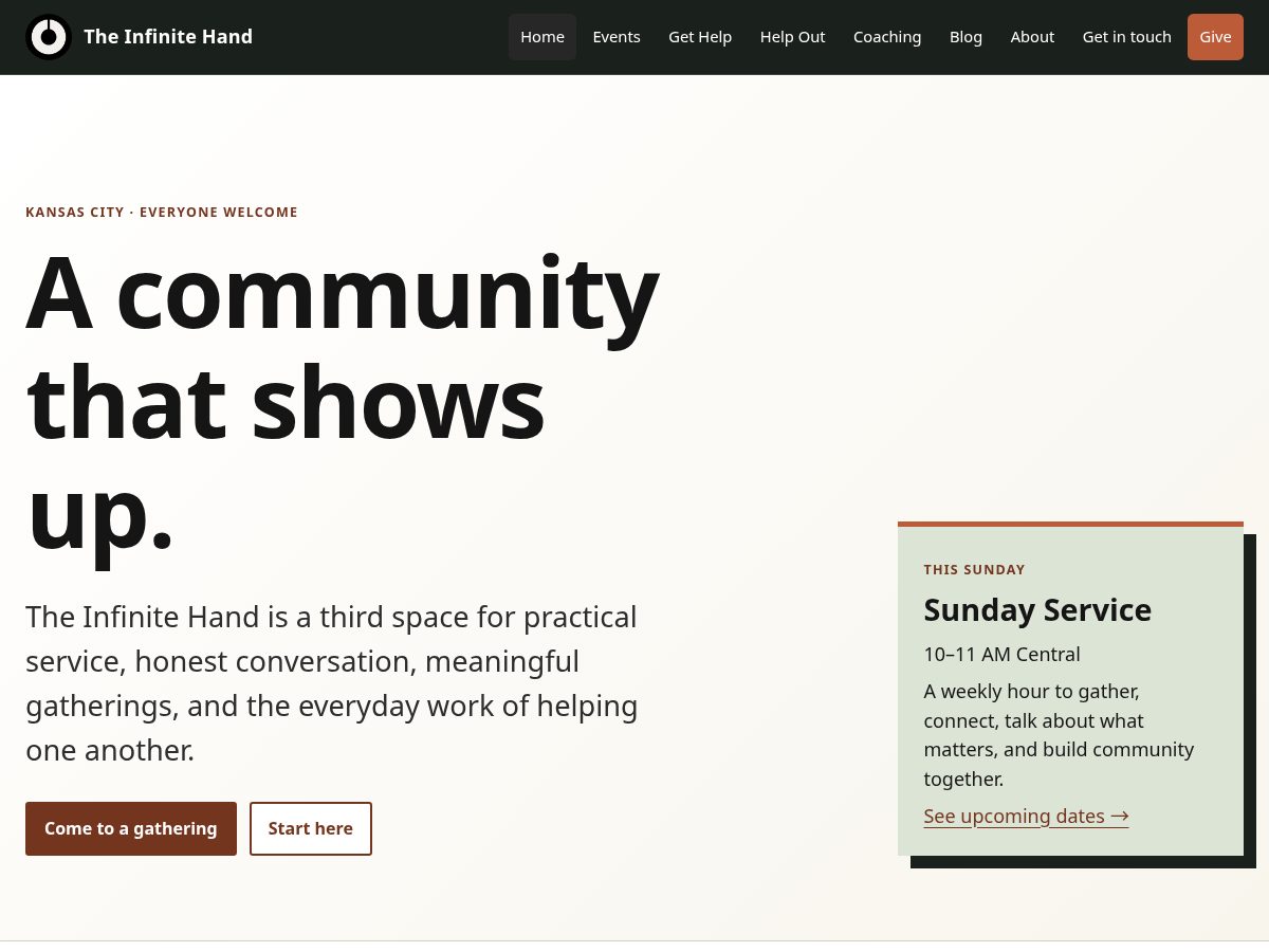 Landing-page snapshot of infinitehand.org