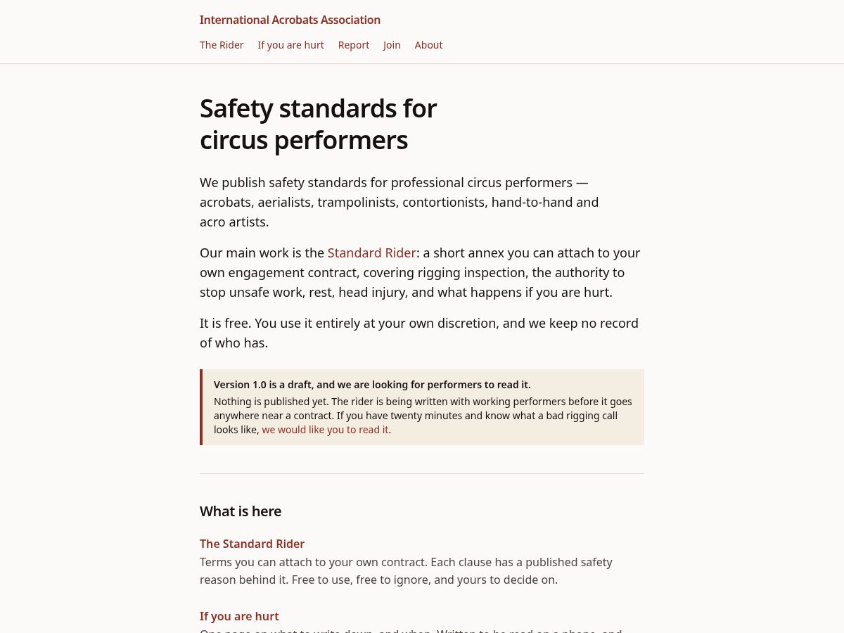Landing-page snapshot of internationalacrobats.org