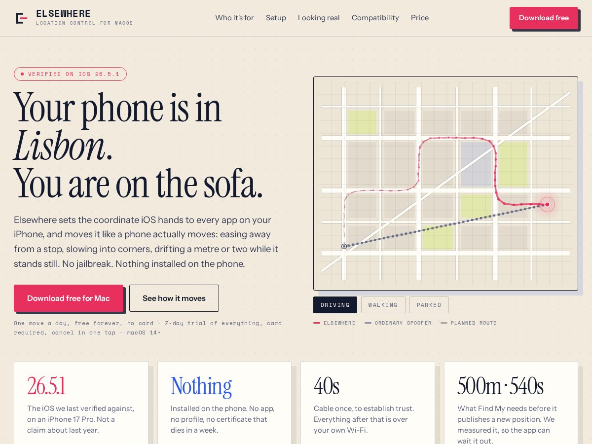 Landing-page snapshot of itselsewhere.app
