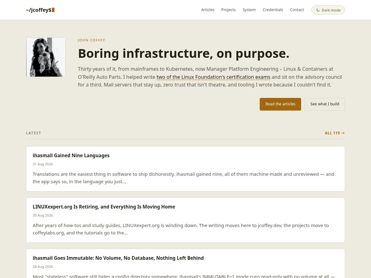 Landing-page snapshot of jcoffey.dev