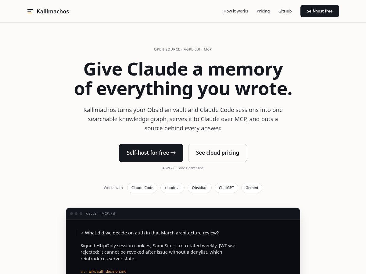 Landing-page snapshot of kallimachos.dev