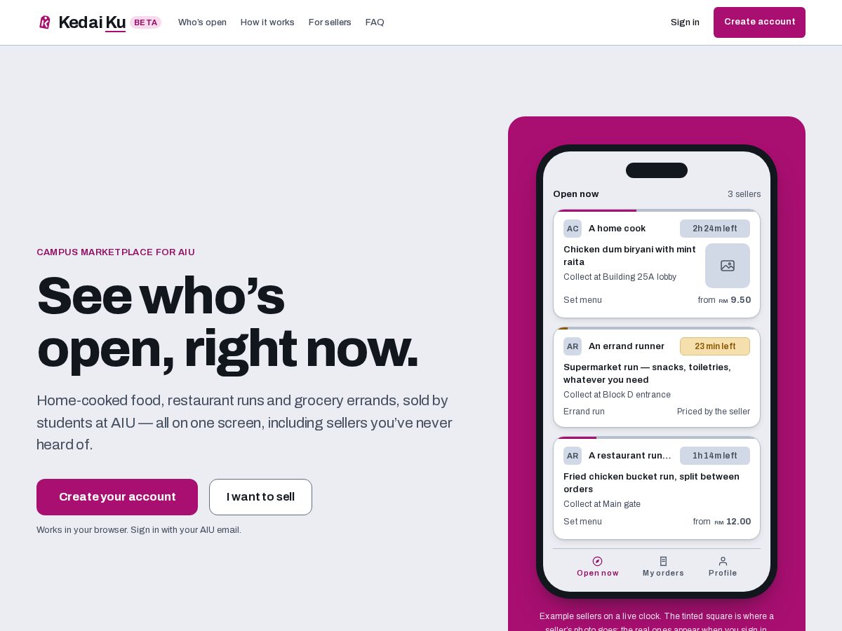 Landing-page snapshot of kedaiku.app