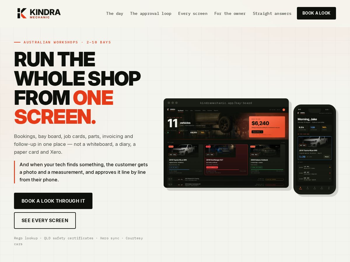 Landing-page snapshot of kindramechanic.app
