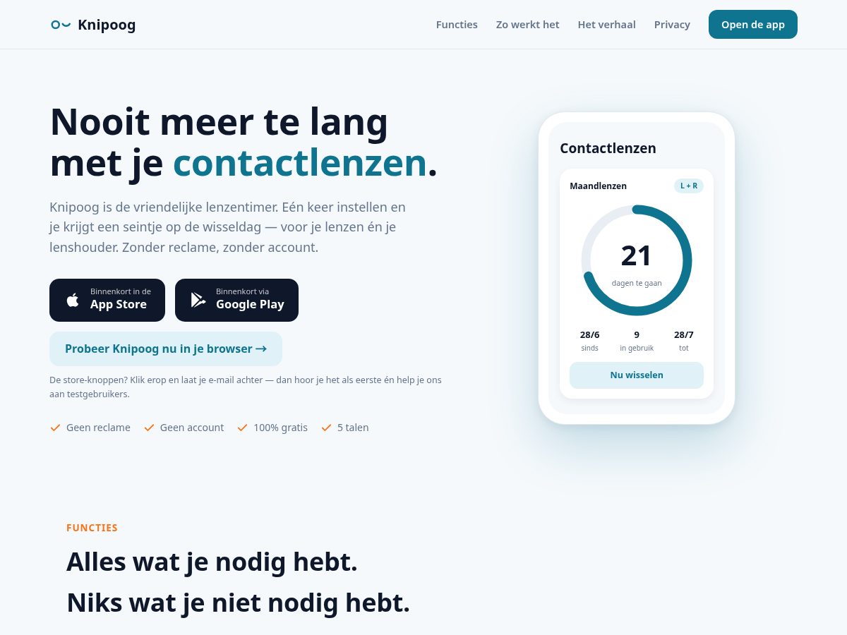 Landing-page snapshot of knipoog.app