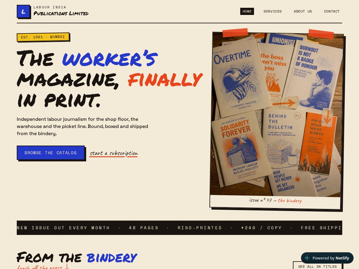 Landing-page snapshot of labourindiapublications.com