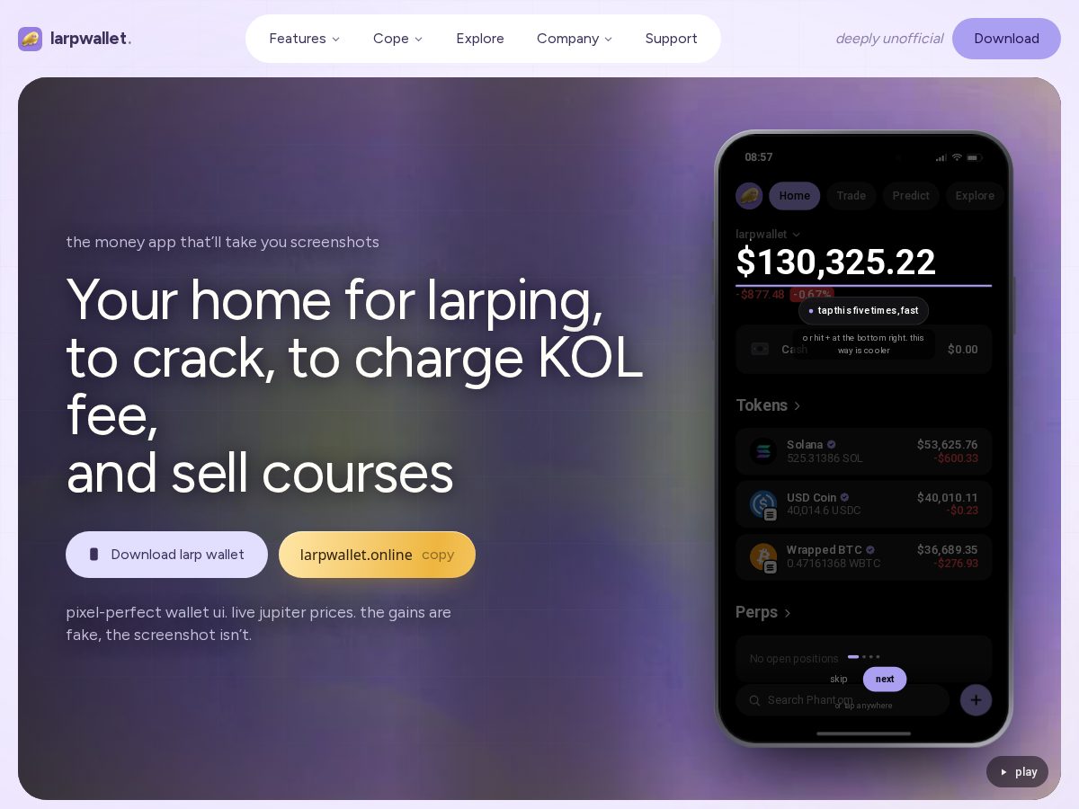 Landing-page snapshot of larpwallet.online