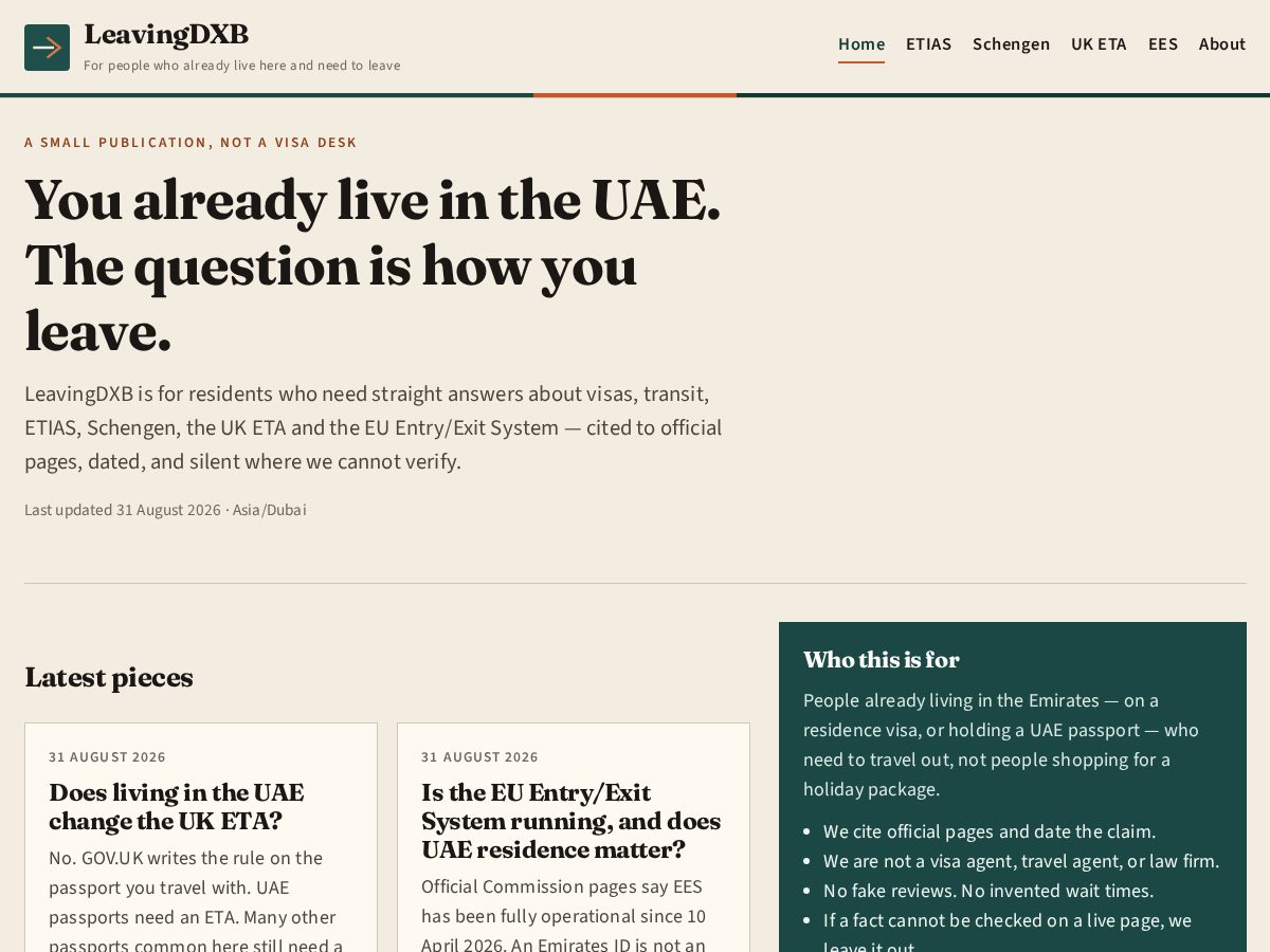 Landing-page snapshot of leavingdxb.com