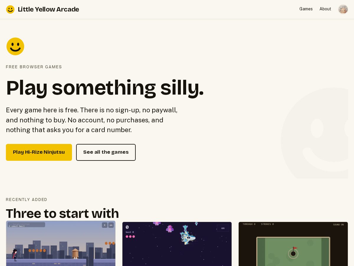 Landing-page snapshot of littleyellowarcade.com