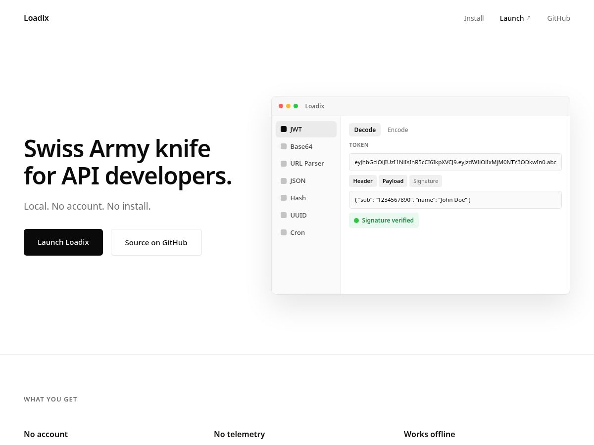 Landing-page snapshot of loadix.dev