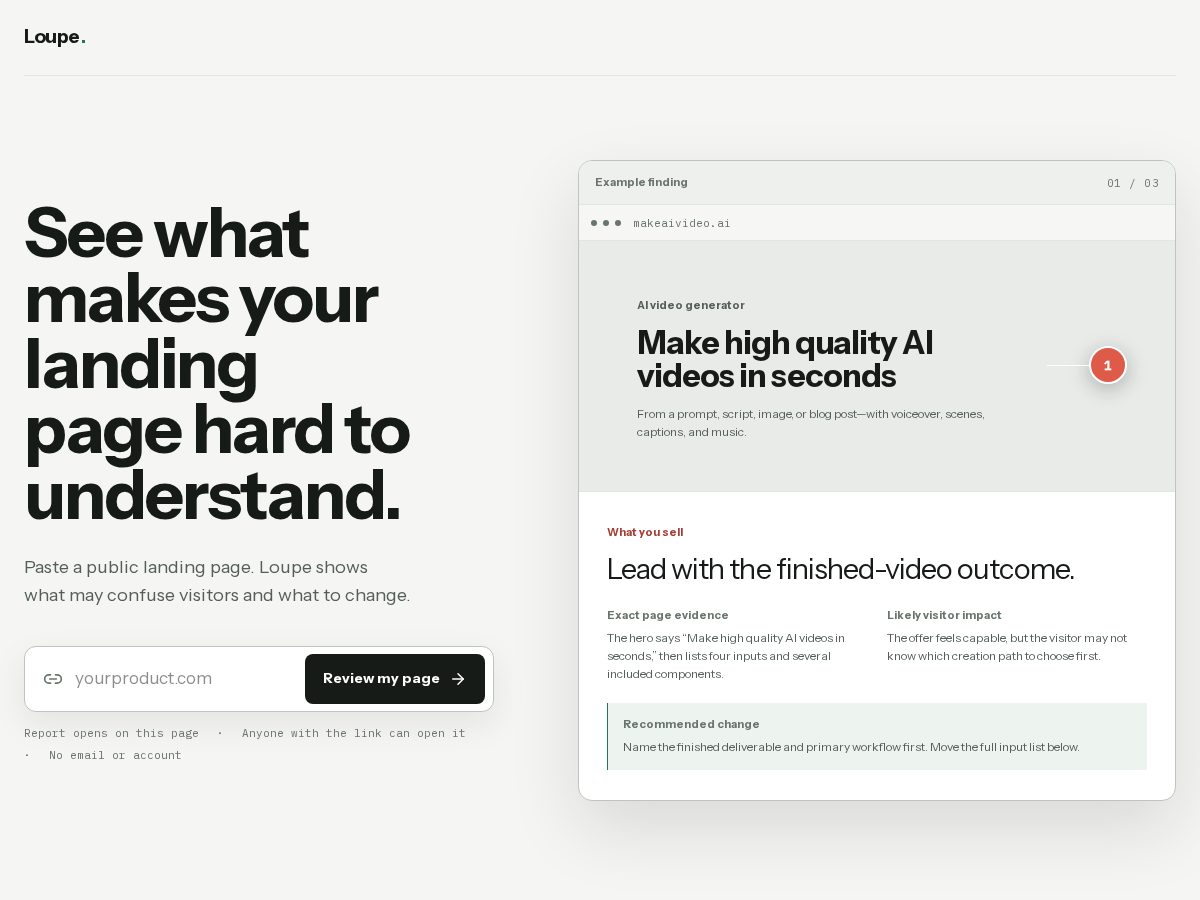 Landing-page snapshot of loupe.lol