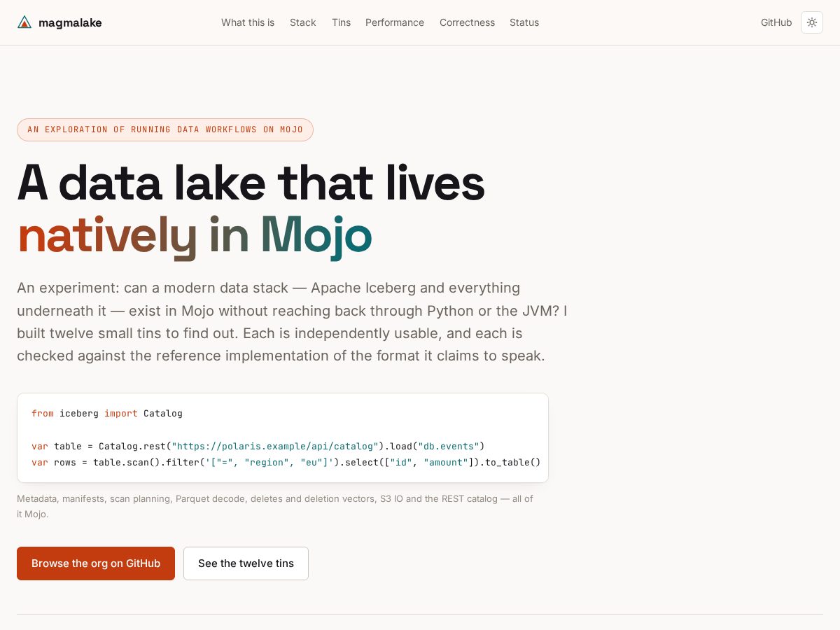 Landing-page snapshot of magmalake.org