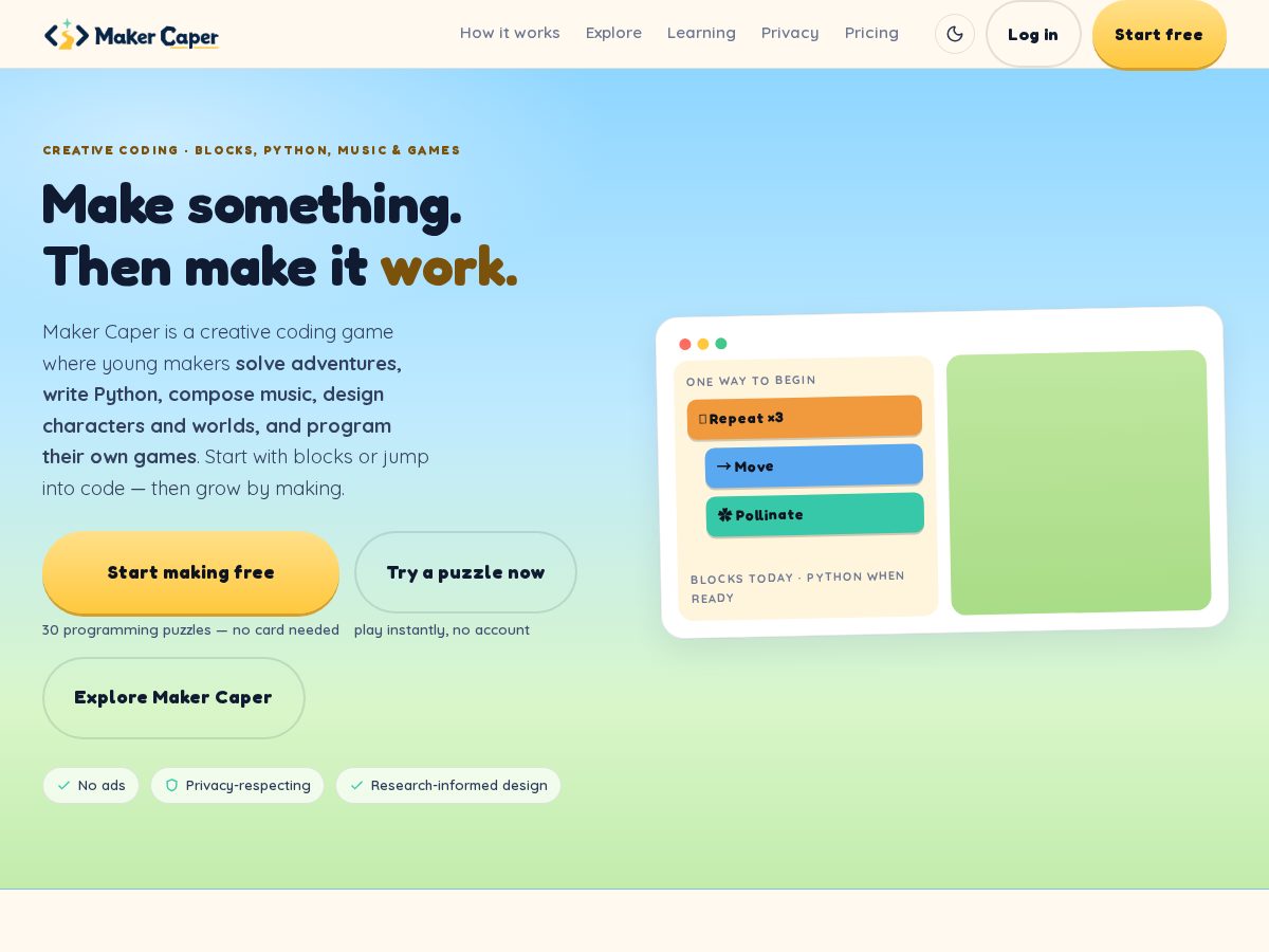 Landing-page snapshot of makercaper.com