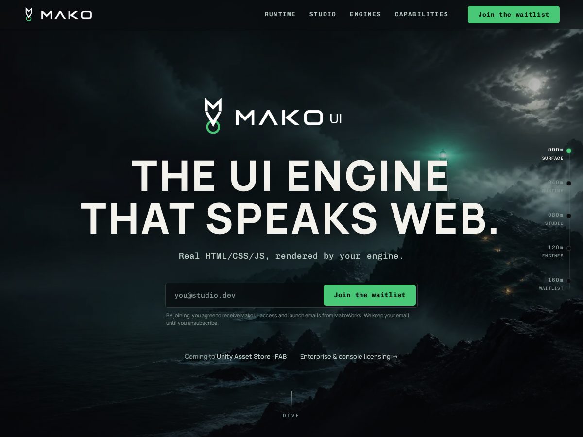 Landing-page snapshot of mako-ui.com