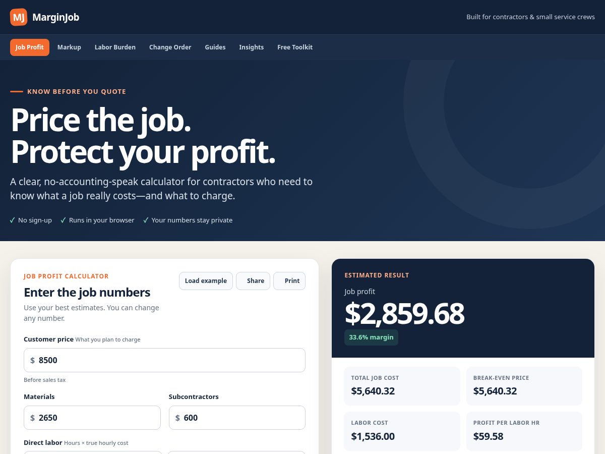 Landing-page snapshot of marginjob.com