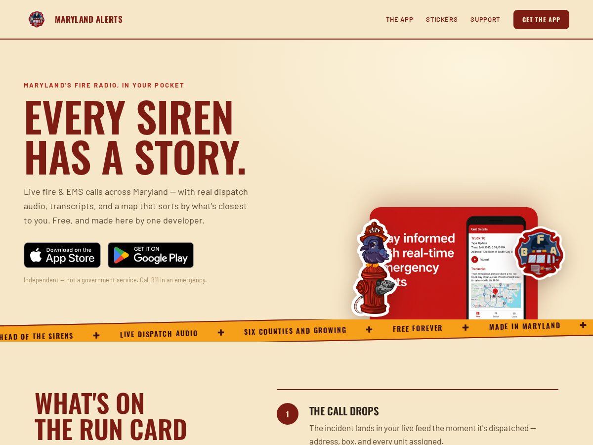 Landing-page snapshot of marylandalerts.com