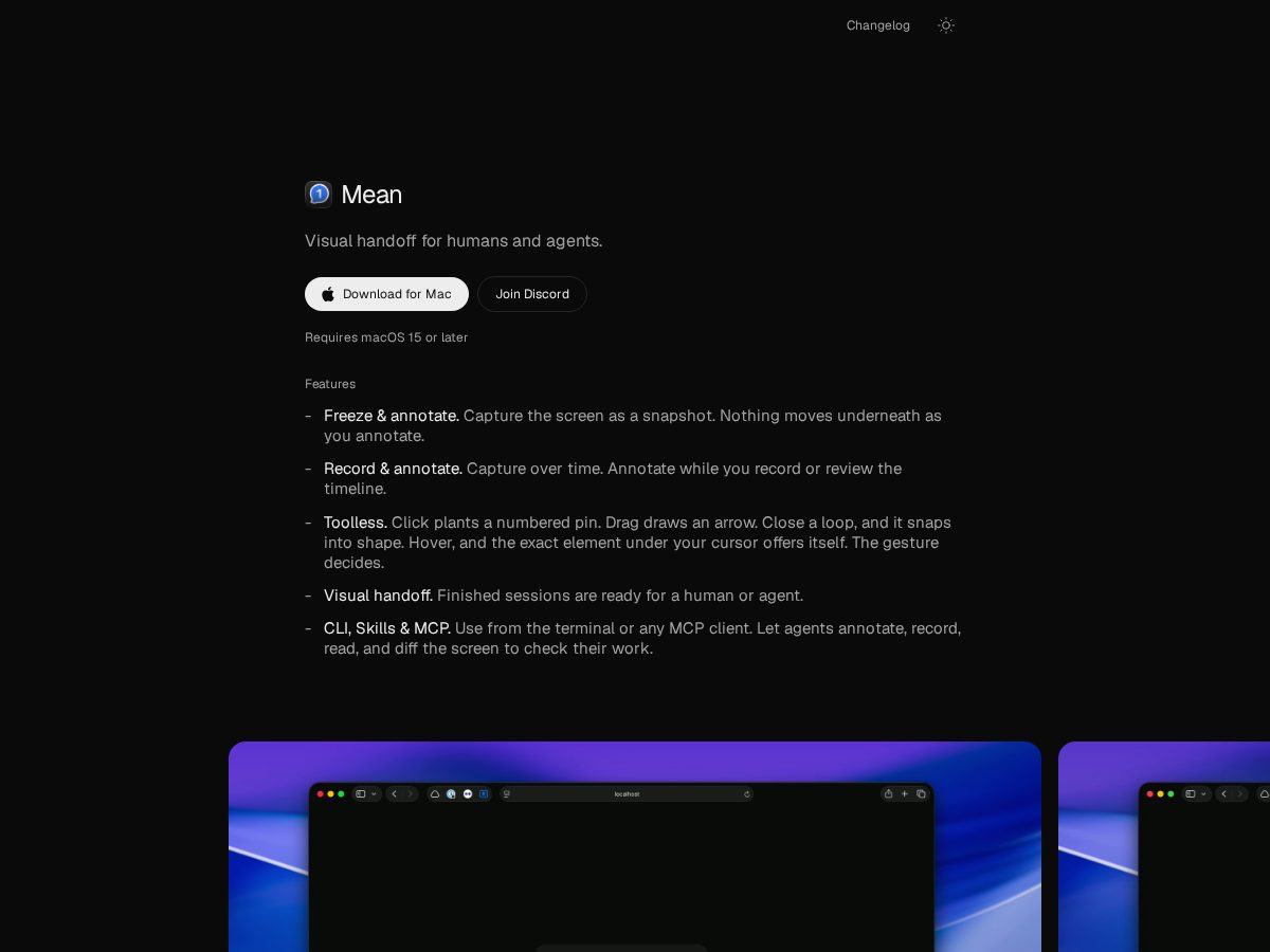 Landing-page snapshot of mean.app