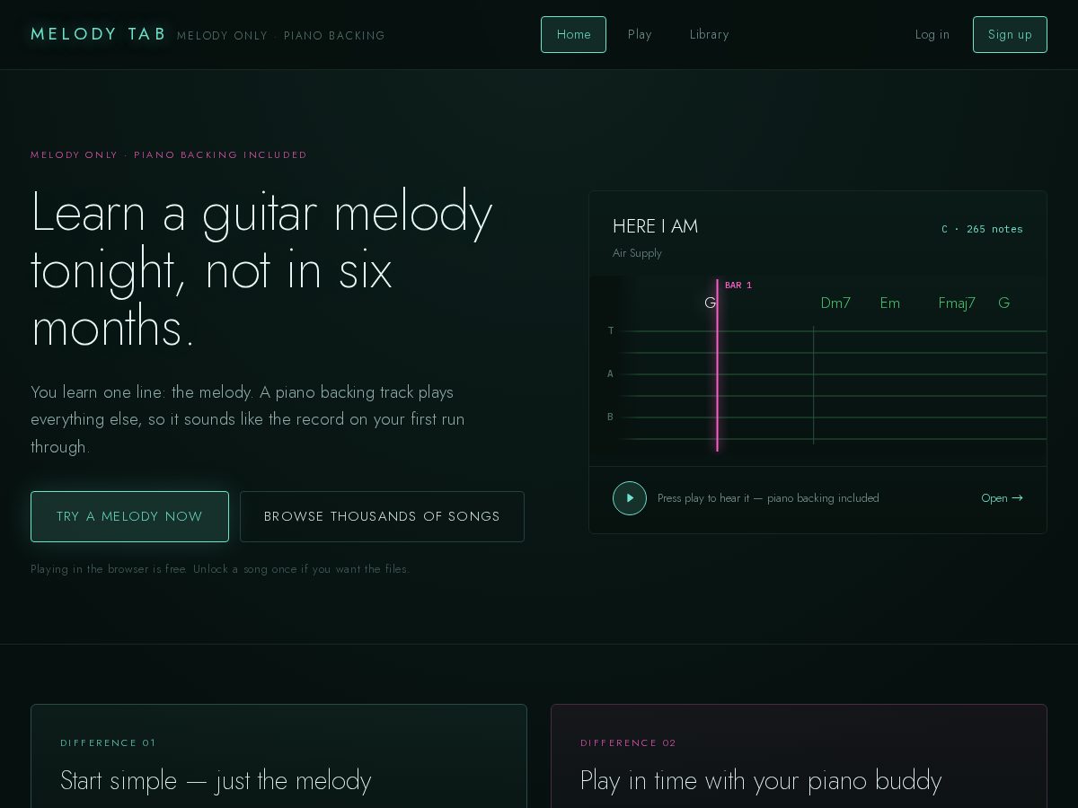 Landing-page snapshot of melodytab.com