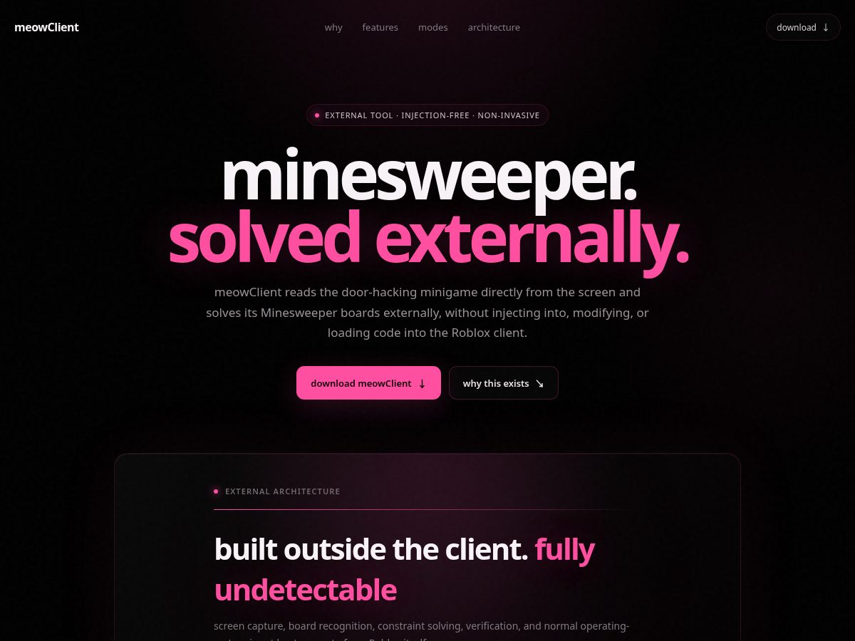 Landing-page snapshot of meowclient.lol