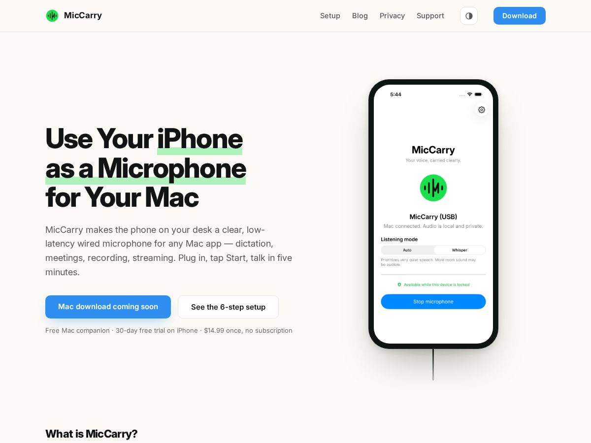 Landing-page snapshot of miccarry.com