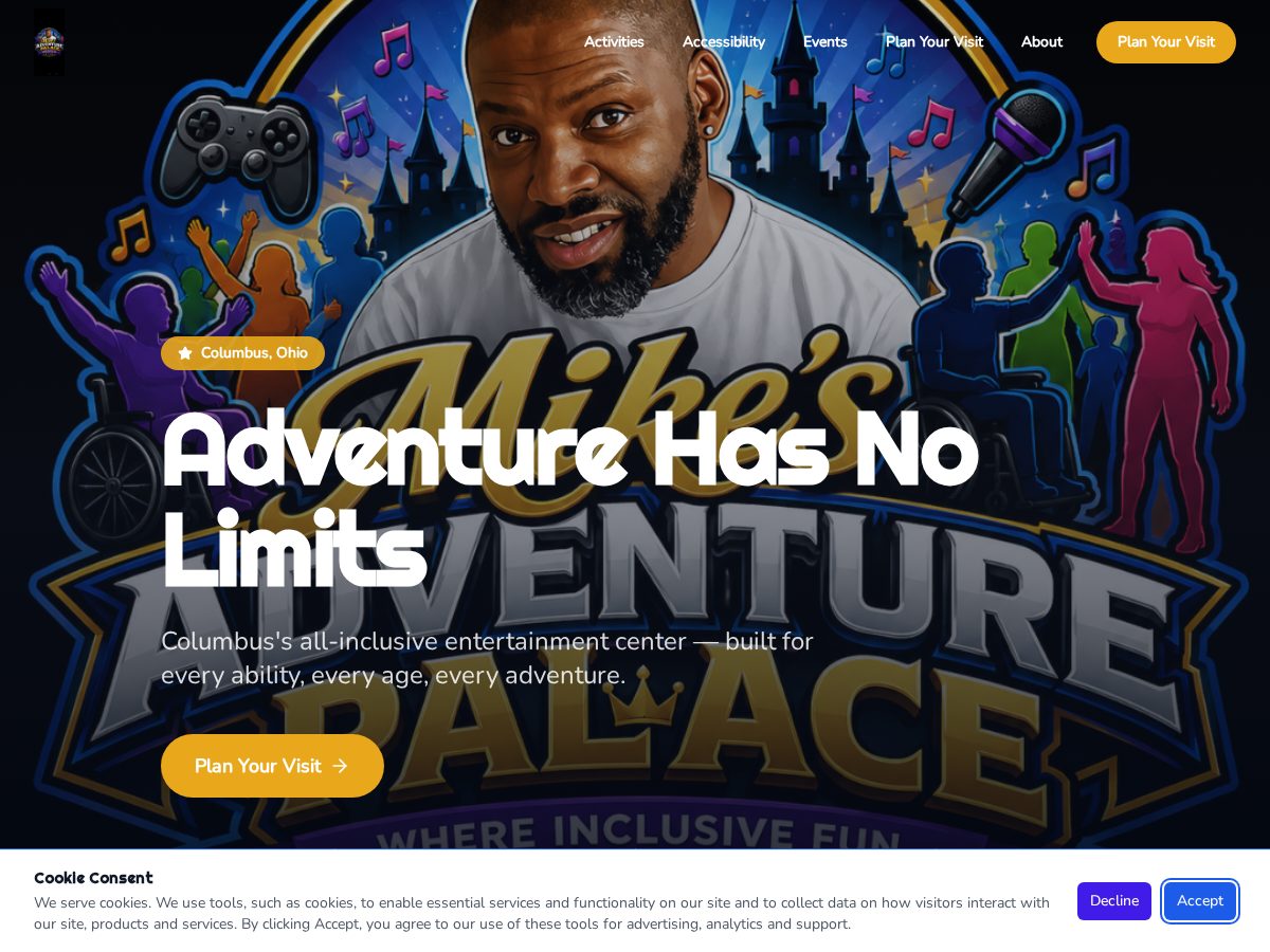 Landing-page snapshot of mikesadventurepalace.com