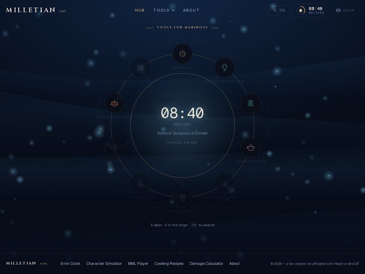 Landing-page snapshot of milletian.net