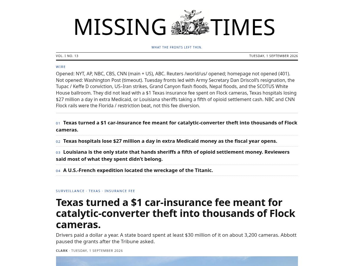 Landing-page snapshot of missingtimes.com