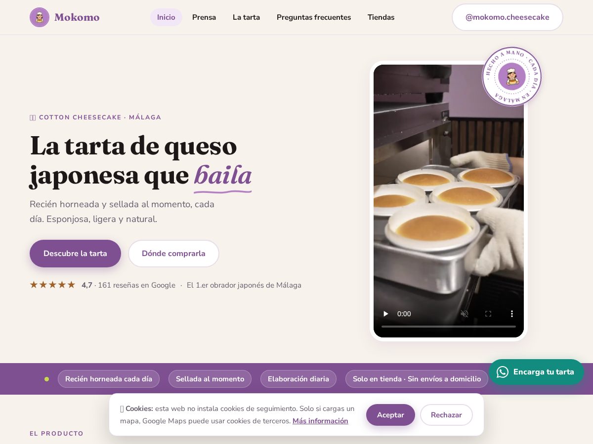Landing-page snapshot of mokomocheesecake.com