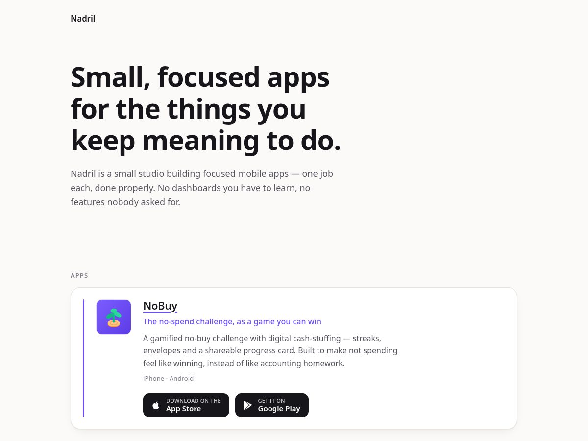 Landing-page snapshot of nadril.com