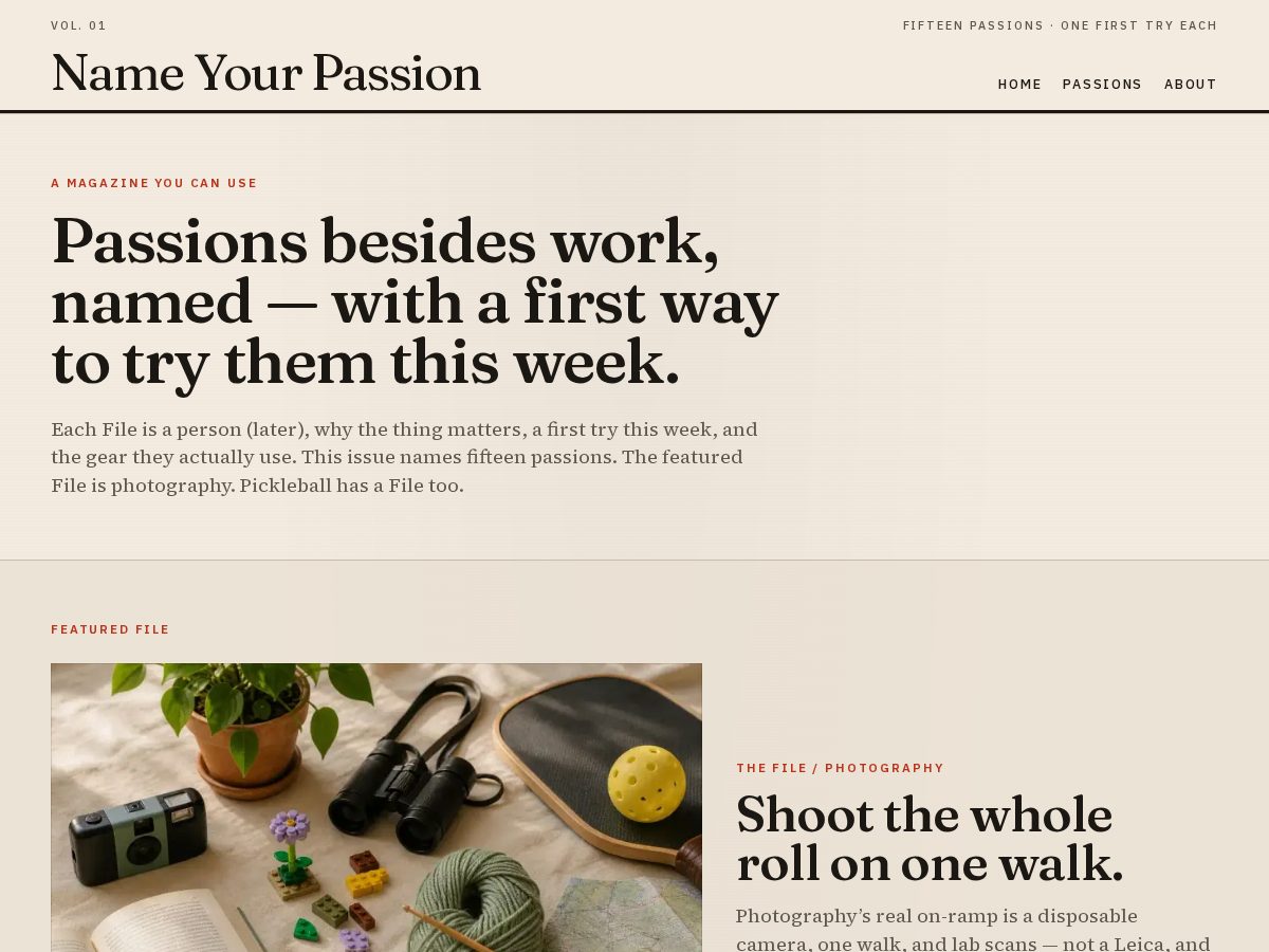 Landing-page snapshot of nameyourpassion.com