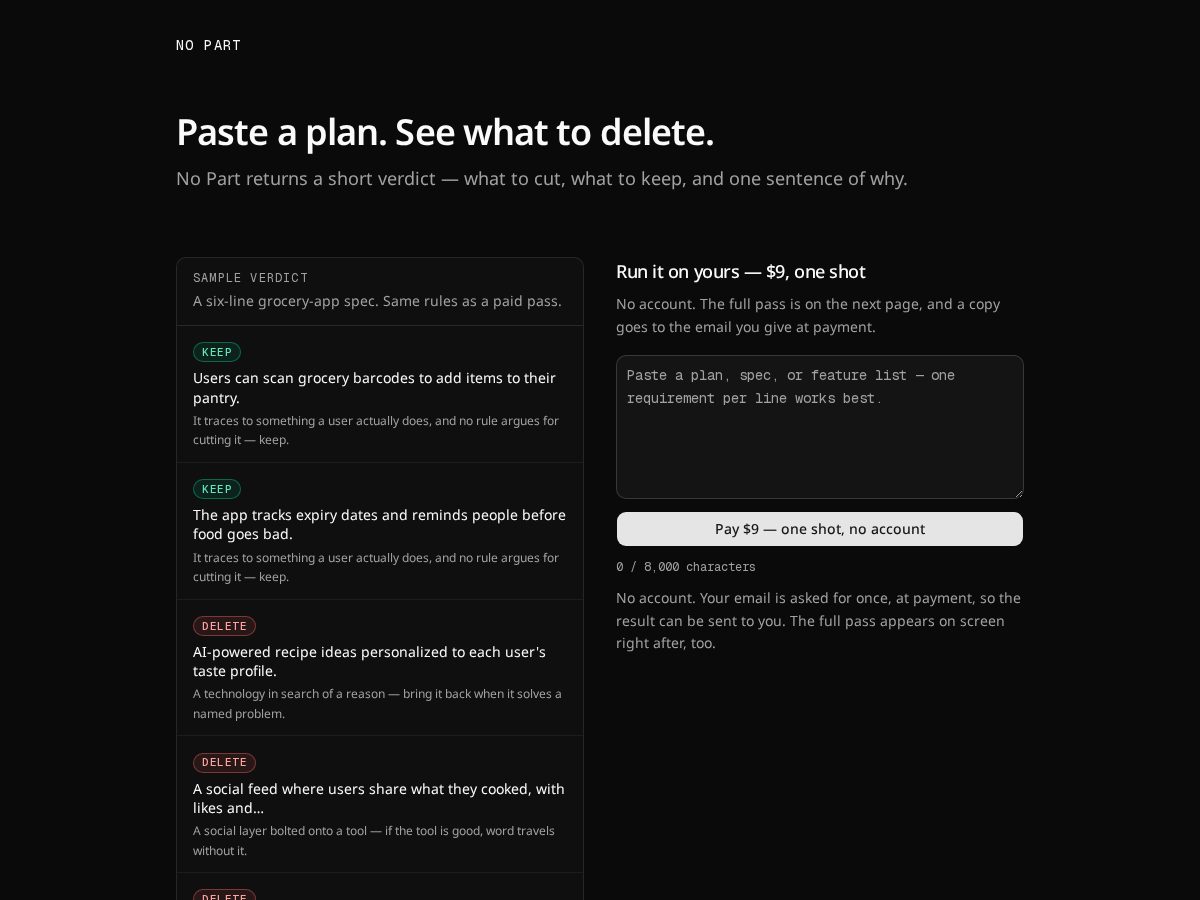 Landing-page snapshot of nopart.app